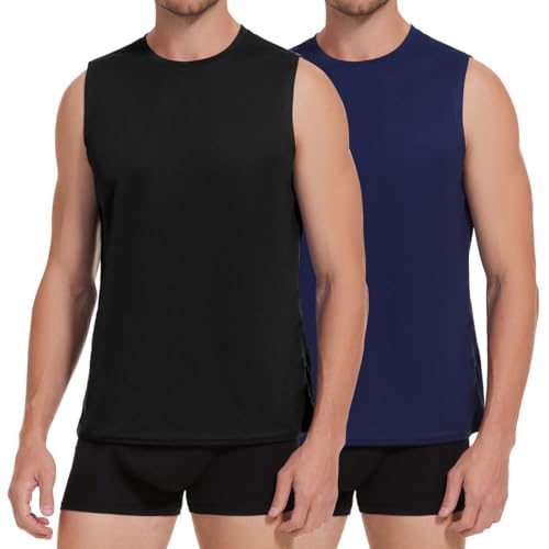 Molirex Achselshirts Herren Sommer 2er Pack Tank Top Schwarz Blau Unterhemd Ärmelloses Muskelshirts Reflektierende Laufshirt XXL von Molirex