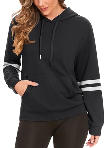 Molirex Hoodie Damen, Langarm Hoody mit Kapuze Farbblock Pullover Sweatshirt Rundhals Winter Kapuzenpullover Schwarz XXL von Molirex
