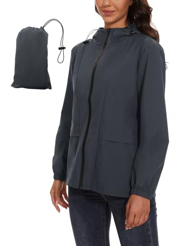 Molirex Damen Wasserdichte Faltbar Regenjacke mit Kapuze Reflektierende Fahrradjacke für die Nacht Leicht Wasserdicht Windbreaker Jacke Wandern Regenjacken von Molirex