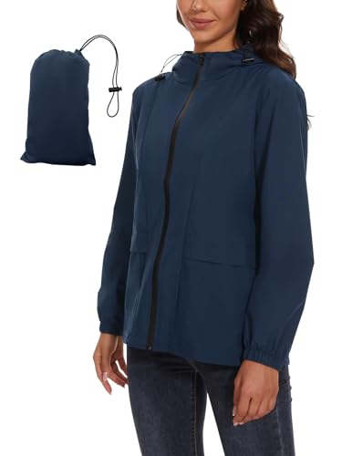 Molirex Damen Wasserdichte Faltbar Regenjacke mit Kapuze Reflektierende Fahrradjacke für die Nacht Leicht Wasserdicht Windbreaker Jacke Wandern Regenjacken von Molirex