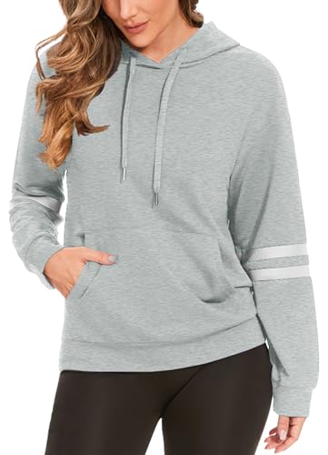 Molirex Hoody Damen mit Kapuze Langarm Rundhalsausschnitt Sweatshirts Herbst Winter Farbblock Pullover Hoodie Kapuzenpullover Grau M von Molirex