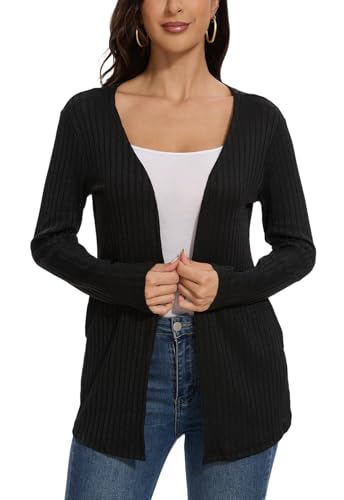 Molirex Leichte Strickjacke für Damen: Langer Cardigan mit Eleganter Rippung und Taschen von Molirex