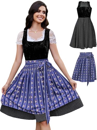 Molirex Oktoberfest Damen Outfit, 2tlg Trachtenrock Midi Trachtenkleid mit Schürze Samt Trachtenmode Bayrische Kostüm Schwarze M von Molirex