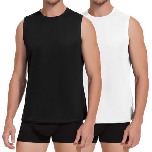 Molirex Tanktop Herren Gym Weiß Schwarz 2er Pack Unterhemd Sommer Muskelshirts Ärmelloses mit Rundhals Mehrfarbig Laufshirts L von Molirex