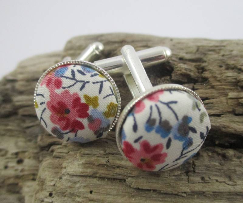 Liberty Silber Manschettenknöpfe - "Phoebe' Mehrfarbiger Blumendruck Besondere Geschenke Für Männer Hochzeiten 21 30 40 50 60 Geburtstag von MolliesMakings