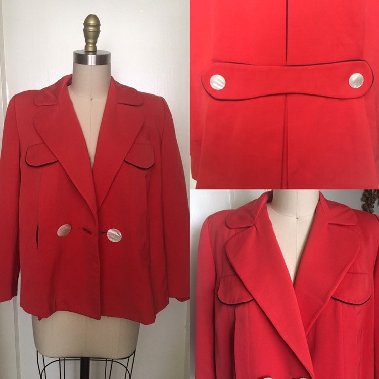 1940Er Jahre 40Er Rot Und Navy Gabardine Schaukel Jacke Blazer Perlmutt-Knöpfe von MolluGoLightly