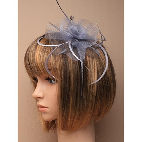 5875 Silber Grau Netz-Blume und Feder fascinator auf farblich passendem Satin bezogen schmalen Haarreif Hochzeit Races 5875 Silber Grau Netz-Blume und Feder fascinator auf farblich passendem Satin bezogen schmalen Haarreif Hochzeit Races von Molly & Rose