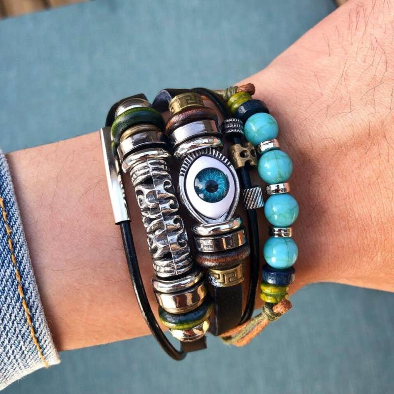 Blaues Ombre Evil Eye Armband, Verstellbare Armbandgrößen, Handgemachtes Armband Set von MollySimplicity