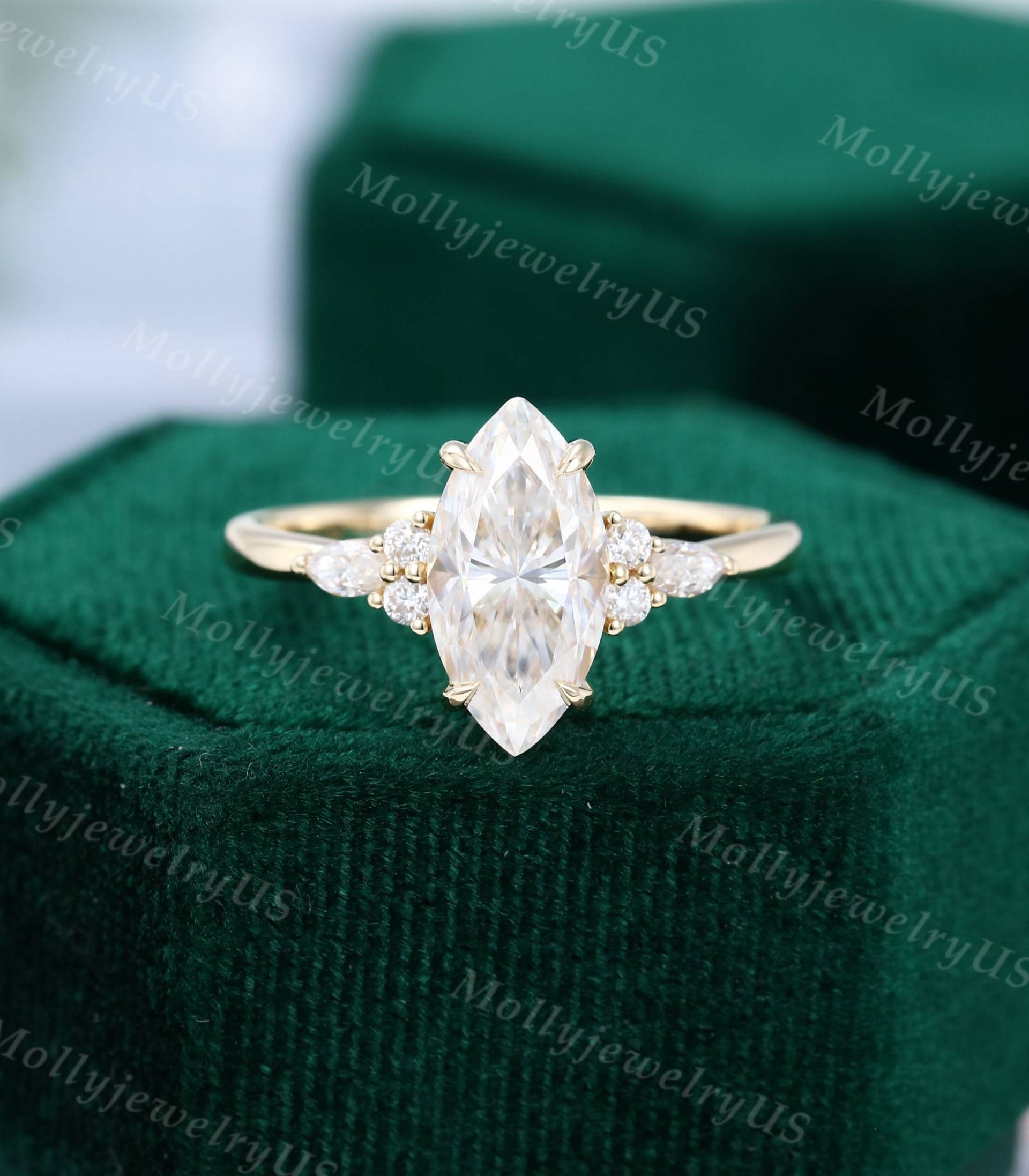6.5 13 Mm Marquise Schnitt Moissanite Verlobungsring Jahrgang Gelbgold Einzigartige Cluster Frauen Diamant Braut Jahrestag Geschenk von MollyjewelryUS