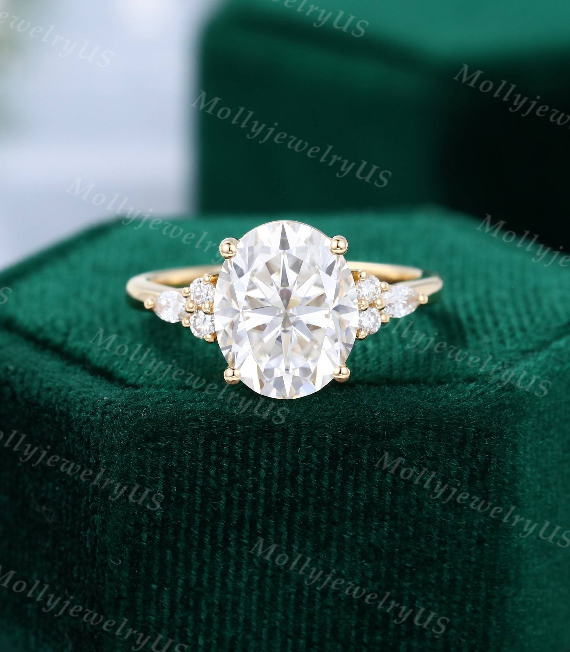 911mm Ovalschliff Moissanite Verlobungsring Vintage Ring Unikat Cluster Gelbgold Marquise Diamant Brautring von MollyjewelryUS