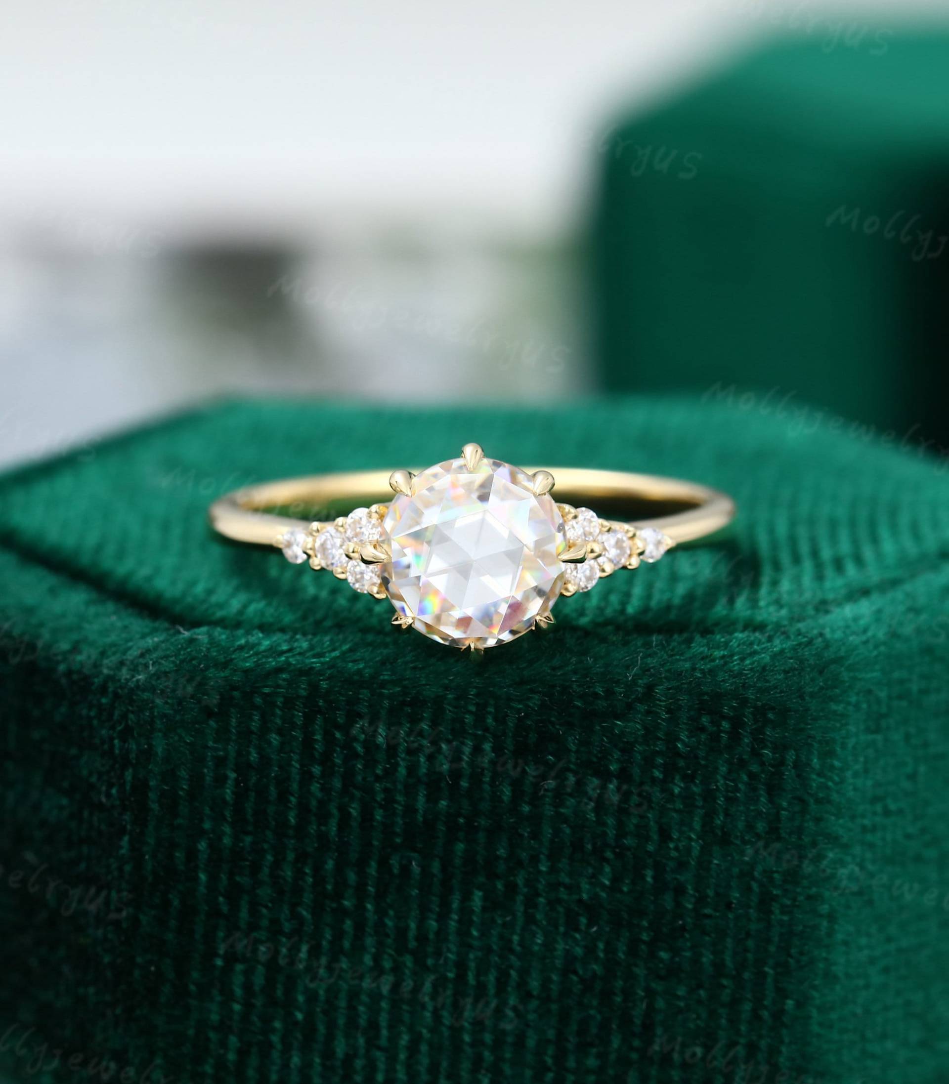 Moissanite Verlobungsring Vintage Rosenschnitt Gelbgold Frauen Cluster Diamant Hochzeit Jahrestag Geschenk Für Sie von MollyjewelryUS