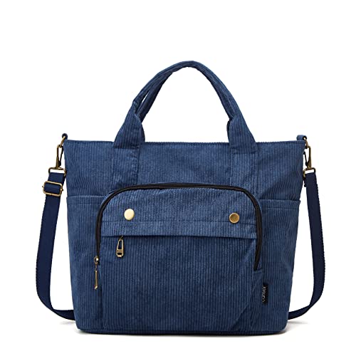 Cord-Tragetasche für Damen, Cord, mehrere Taschen, Umhängetasche, Reißverschluss, Umhängetasche, Hobo-Schultertasche, Geldbörse, Kuriertasche, Blau, Einheitsgröße von Molodo