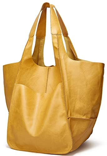 Große Tragetaschen für Damen, Leder-Tragetasche für Damen, extra groß, PU-Leder, Hobo-Tragetasche, Handtaschen für Damen, gelb, Einheitsgröße von Molodo