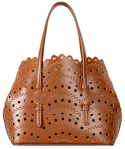 Kleine Korbtaschen für Damen, aus PU-Leder, Handtasche mit Innentasche, Schultertasche, Crossbody-Tasche für Strand, Sommer, Reisen, 24,9 x 12,4 x 20,8 cm, Braun, Einheitsgröße von Molodo