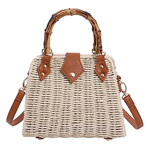 Molodo Stroh-Tragetasche für Damen, Rattan, Crossbody-Handtaschen, gewebtes Korbgeflecht, Clutch, Geldbörse, Imitation, Bambus, Tragegriff oben, Schultertasche, Einheitsgröße, M-zy-23b87-weiß von Molodo