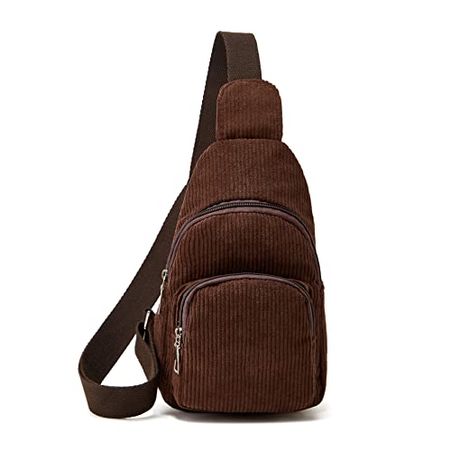 Molodo Umhängetasche für Damen, klein, Umhängetasche, Cord, Sling-Rucksack, Bauchtasche, Gürteltasche für Reisen, Sport, Laufen, Wandern, Kaffee, Einheitsgröße von Molodo