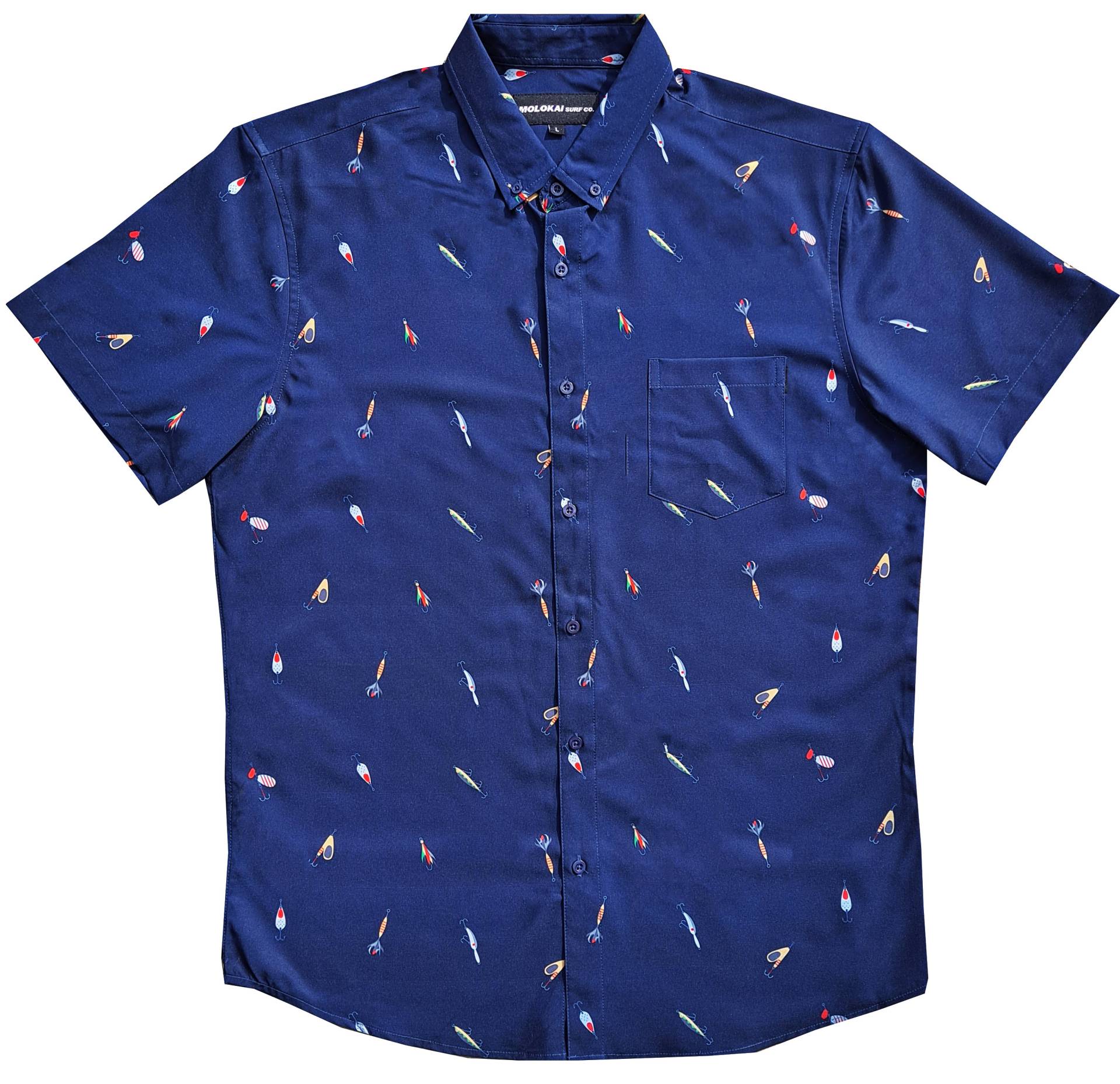 Molokai Navy Fisch-Haken-Button-Unten-Hemd Molokai Navy Fisch-Haken-Button-Unten-Hemd von MolokaiSurfCompany