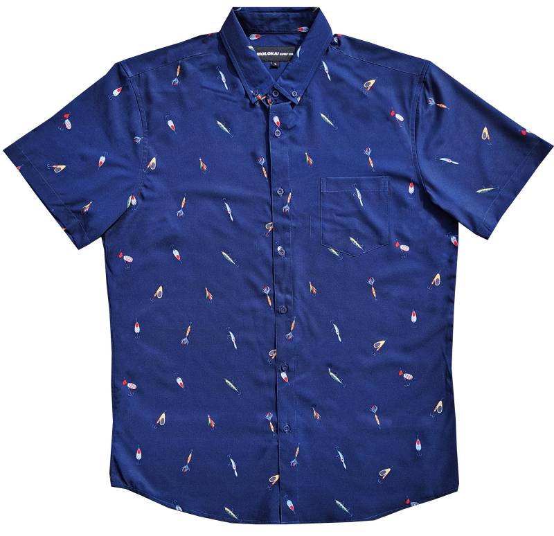 Molokai Navy Fisch-Haken-Button-Unten-Hemd von MolokaiSurfCompany