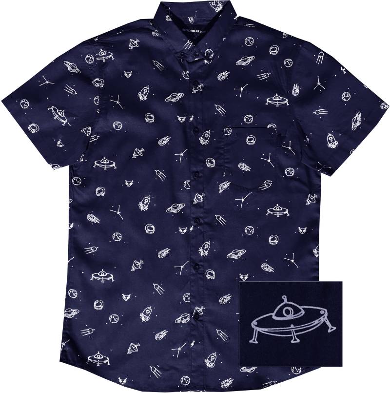 Weißes Molokai Space Navy Cosmos Hemd Durchgeknöpft von MolokaiSurfCompany
