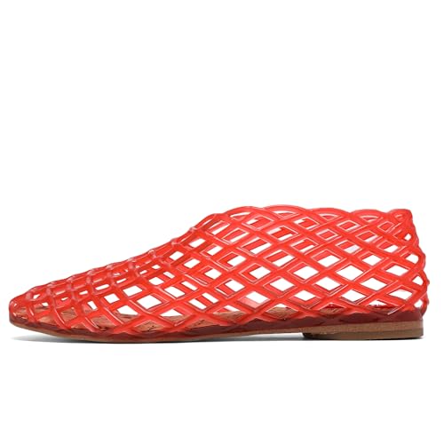 Molozoey Gelee-Netz-Ballerinas für Damen, geschlossene Zehenpartie, Gelee-Schuhe, bequeme, transparente Jelly-Flats für Damen., Rot/Ausflug, einfarbig (Getaway Solids), 38.5 EU von Molozoey