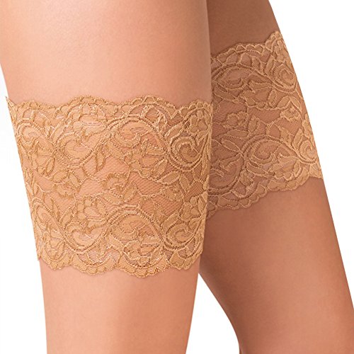 Moltico Elastische Oberschenkelbänder Gegen Reibung Spitze Anti Chafing Schenkel Band Damen Sexy Bänder - Beige Schwarz von Gabriella (5/6, Beige) von Moltico