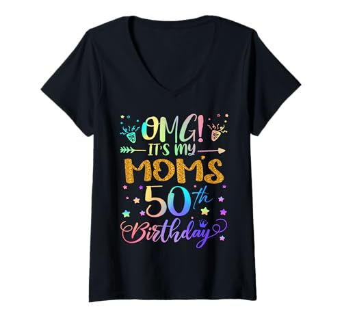 Damen OMG Es ist der 50. Geburtstag meiner Mutter, Sweet, 50 Jahre alt T-Shirt mit V-Ausschnitt Damen OMG Es ist der 50. Geburtstag meiner Mutter, Sweet, 50 Jahre alt T-Shirt mit V-Ausschnitt von Mom 50th Bday Tie Dye Son Daughter