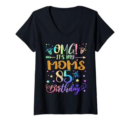 Damen OMG Es ist der 85. Geburtstag meiner Mutter, Sweet, 85 Jahre alt T-Shirt mit V-Ausschnitt von Mom 85th Bday Tie Dye Son Daughter