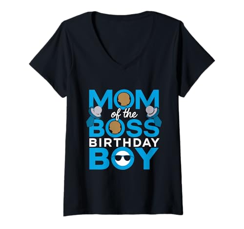 Damen Mama und Papa Boss Geburtstag Jungen Baby Familie Party Dekorationen T-Shirt mit V-Ausschnitt von Mom And Dad Boss Birthday Boys Baby Family