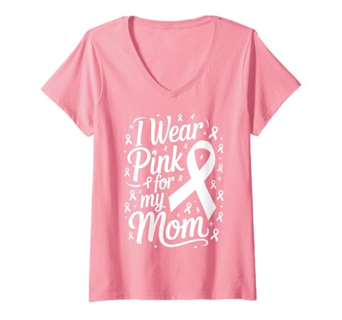 Damen Ich trage Rosa zur Unterstützung des Krebsbewusstseins meiner Mutter T-Shirt mit V-Ausschnitt von Mom Cancer Awareness Survivor Support Gifts & Tees