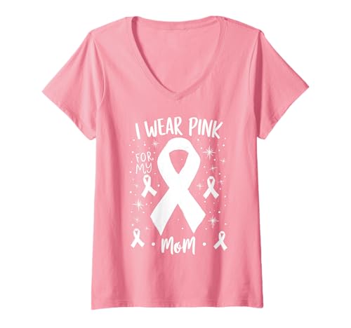 Damen Ich trage Rosa zur Unterstützung des Krebsbewusstseins meiner Mutter T-Shirt mit V-Ausschnitt Damen Ich trage Rosa zur Unterstützung des Krebsbewusstseins meiner Mutter T-Shirt mit V-Ausschnitt von Mom Cancer Awareness Survivor Support Tees Gifts