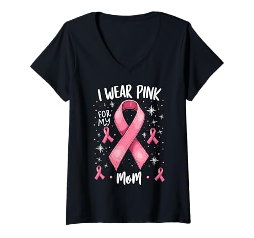 Damen Ich trage Rosa zur Unterstützung des Krebsbewusstseins meiner Mutter T-Shirt mit V-Ausschnitt Damen Ich trage Rosa zur Unterstützung des Krebsbewusstseins meiner Mutter T-Shirt mit V-Ausschnitt von Mom Cancer Awareness Survivor Support Tees Gifts