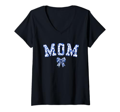 Damen Mom Coquette Toile, mit Blumenmuster, für Familien, Blau T-Shirt mit V-Ausschnitt Damen Mom Coquette Toile, mit Blumenmuster, für Familien, Blau T-Shirt mit V-Ausschnitt von Mom Coquette Bow Groovy Floral Mother's Day