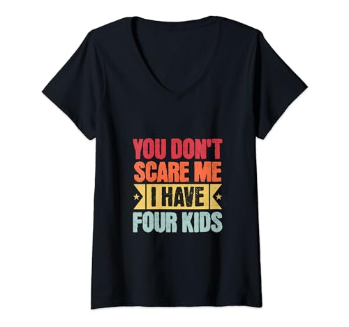 Damen Lustiges Muttertagsgeschenk für Mütter und Väter T-Shirt mit V-Ausschnitt von Mom Dad Mum Father Mother's Day Parent Of 4 Kids