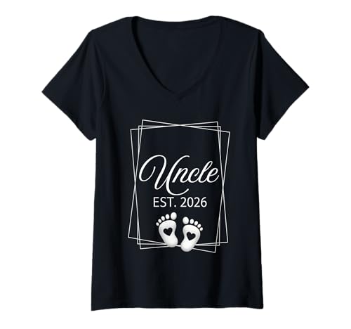 Damen Loading Uncle Est 2026 for Uncle Pregnancy Ankündigung 2026 T-Shirt mit V-Ausschnitt von Mom Dad established Matching Outfit 2026