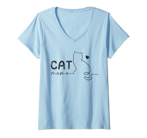 Damen Minimalistische Katze Mama Line Art Feline Mom T-Shirt mit V-Ausschnitt Damen Minimalistische Katze Mama Line Art Feline Mom T-Shirt mit V-Ausschnitt von Mom Feline Line Art apparels