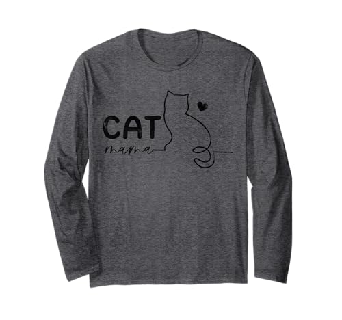 Minimalistische Katze Mama Line Art Feline Mom Langarmshirt von Mom Feline Line Art apparels