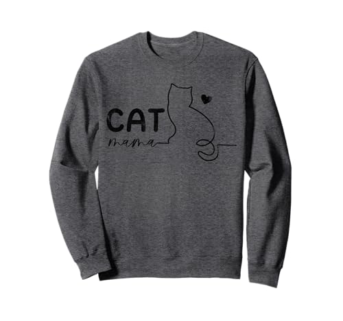 Minimalistische Katze Mama Line Art Feline Mom Sweatshirt von Mom Feline Line Art apparels