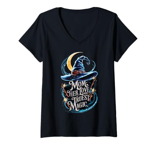 Damen Mom Her Love Our Truest - Funny Wizard Mother's Day Wizard T-Shirt mit V-Ausschnitt von Mom Her Love Our Truest Halloween Spooky Wizard