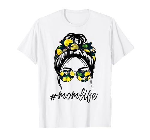Mom Life Shirts für Damen, gelbe Zitronengelb T-Shirt von Mom Life Messy Hair Bun Women Mother's Day Funny