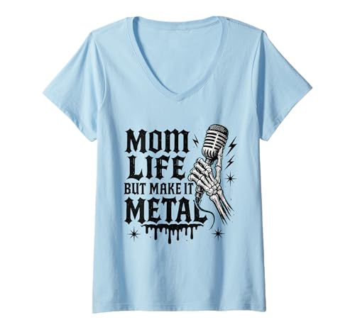Damen Mom Life But Make It Rock Music Grafik T-Shirt mit V-Ausschnitt Damen Mom Life But Make It Rock Music Grafik T-Shirt mit V-Ausschnitt von Mom Life Rock Music Apparel
