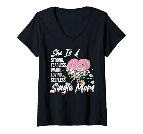 Damen Sie Ist Eine Single Mama T-Shirt mit V-Ausschnitt von Mom Mother Mama Mommy Gift Family Love Apparel