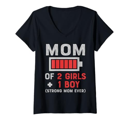 Damen Mutter von 2 Mädchen und 1 Junge Starke Mutter Sohn Tochter Muttertag T-Shirt mit V-Ausschnitt Damen Mutter von 2 Mädchen und 1 Junge Starke Mutter Sohn Tochter Muttertag T-Shirt mit V-Ausschnitt von Mom Of Girls Mother's Day Gifts From Son Daughter