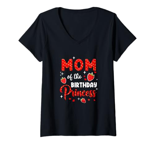 Damen Geburtstagsparty mit Erdbeermotiv Mom of The Birthday T-Shirt mit V-Ausschnitt Damen Geburtstagsparty mit Erdbeermotiv Mom of The Birthday T-Shirt mit V-Ausschnitt von Mom Of The Birthday Girl Strawberry