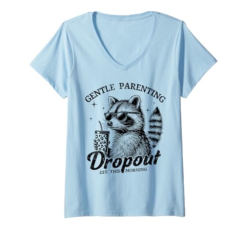 Damen Lustiger Muttertag Mama Retro Waschbär Gentle Parenting Mom T-Shirt mit V-Ausschnitt von Mom Tees NYC