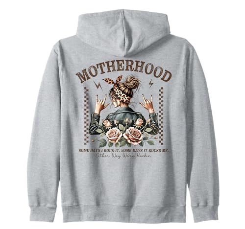 Lustiger Muttertag Mutterschaft Mama Rock Star Messy Bun Mom Kapuzenjacke von Mom Tees NYC