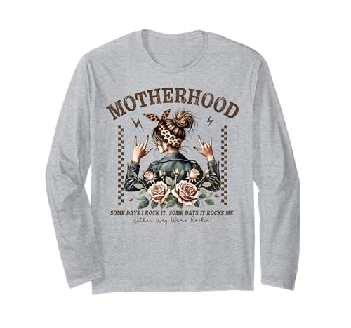 Lustiger Muttertag Mutterschaft Mama Rock Star Messy Bun Mom Langarmshirt Lustiger Muttertag Mutterschaft Mama Rock Star Messy Bun Mom Langarmshirt von Mom Tees NYC