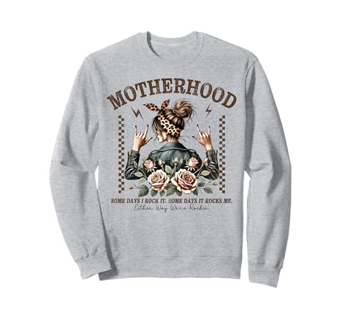 Lustiger Muttertag Mutterschaft Mama Rock Star Messy Bun Mom Sweatshirt von Mom Tees NYC