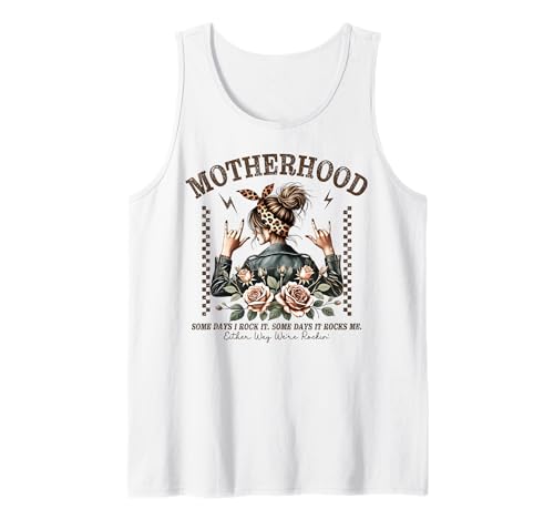 Lustiger Muttertag Mutterschaft Mama Rock Star Messy Bun Mom Tank Top von Mom Tees NYC