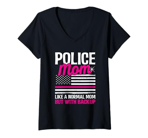 Damen Police Mom - Wie Eine Normale Mutter, Aber Mit Verstärkung T-Shirt mit V-Ausschnitt Damen Police Mom - Wie Eine Normale Mutter, Aber Mit Verstärkung T-Shirt mit V-Ausschnitt von Mom Usa Polizist Mutter Polizei Mother Geschenke