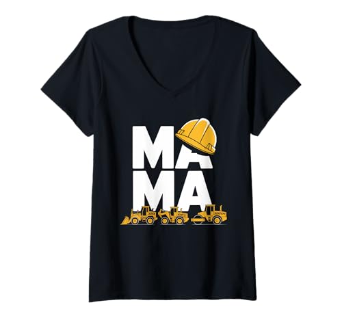 Damen Mama Construction Hard Hat Builder, schweres Gerät T-Shirt mit V-Ausschnitt von Mom Worker Strong Woman Funny Family Friend